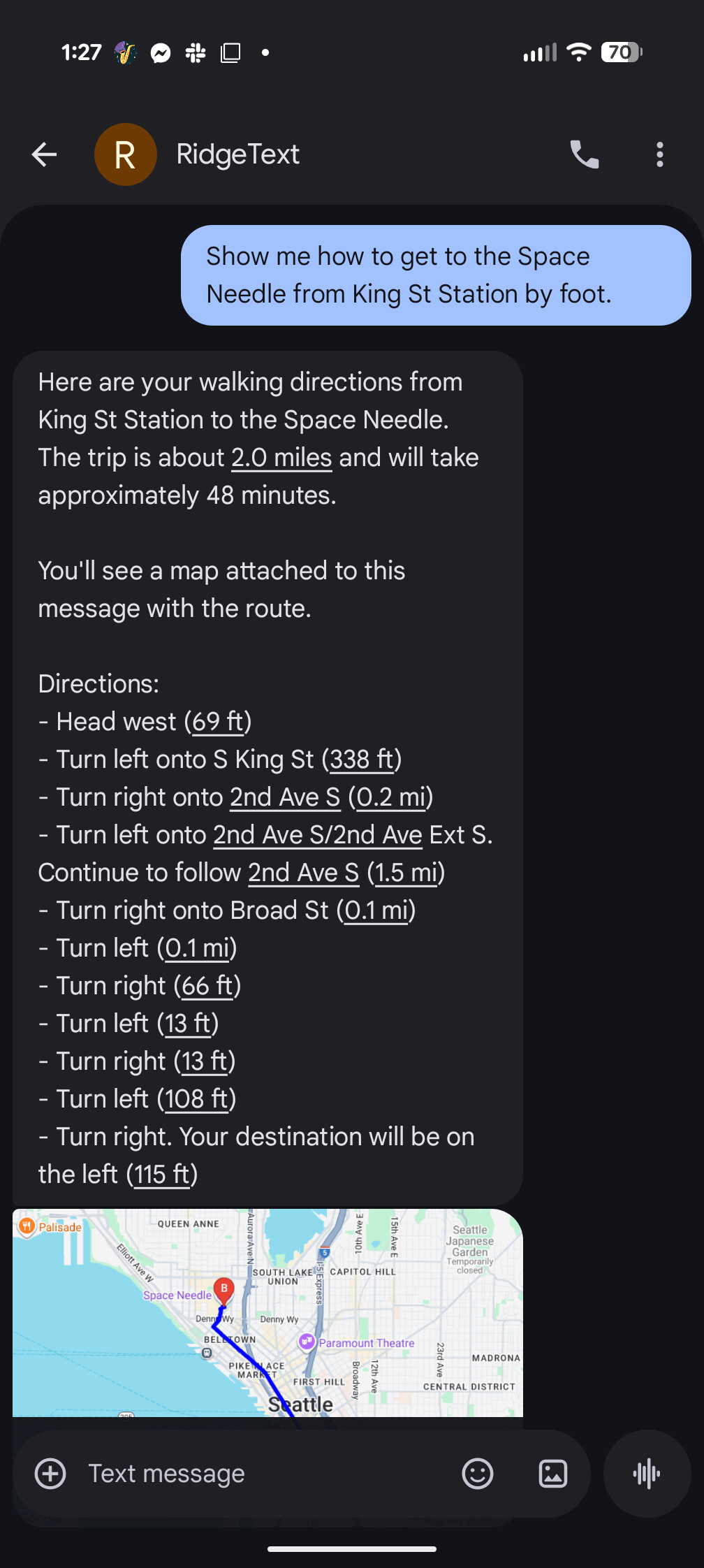 SMS Conversation Example - Walking Directions